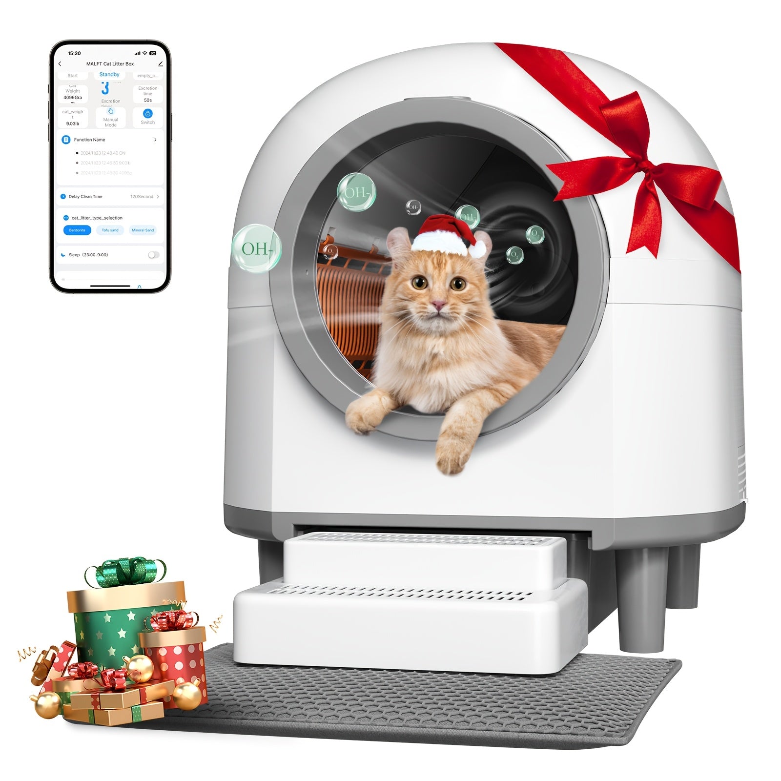 Self Cleaning Cat Litter Box Extra Large Automatic Litter Box For Multiple Cats With Mat - Odor-Free Waste Disposal Litter Robot With App Control Ambient Light, Without Battery