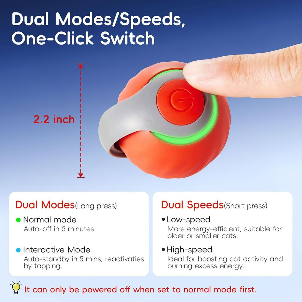 Potaroma Smart Self-Moving Cat Toy with Feather Tail - Rechargeable Interactive Robotic Rolling Ball, Two-Speed & Touch Modes, ABS\u002F Indoor Exercise Ball for Kittens & Cats, - Autonomous Hunting Play (Orange