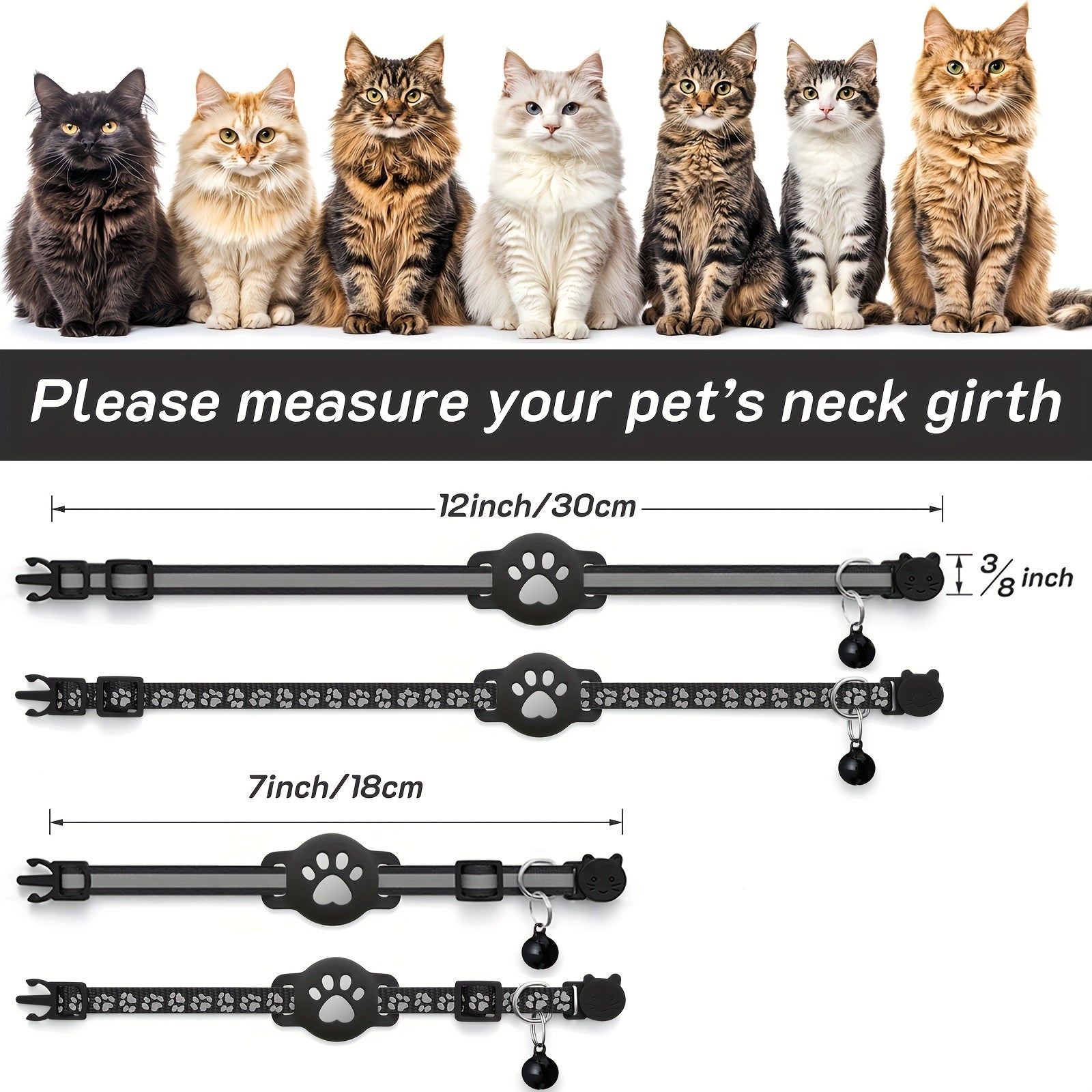 2 Pack For Airtag Cat Collar Breakaway With Bell, Reflective Kitten Collar With Airtag Holder, Adjustable 7-12In, Safety Buckle For Girl Boy Cats, Pet Supplies, Accessories, Gift, Without Battery