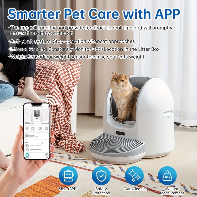 Automatic Cleaning Cat Litter Box, Intelligent Electric Cleaning Large Opening APP Control Smart Cat Litter Box, 1pc Cat Litter Mat, Deodorizing And Anti-pinch Cat Litter Box, With Garbage Bag And Sand Control Table, Suitable For 1-2 Cats, Without Battery
