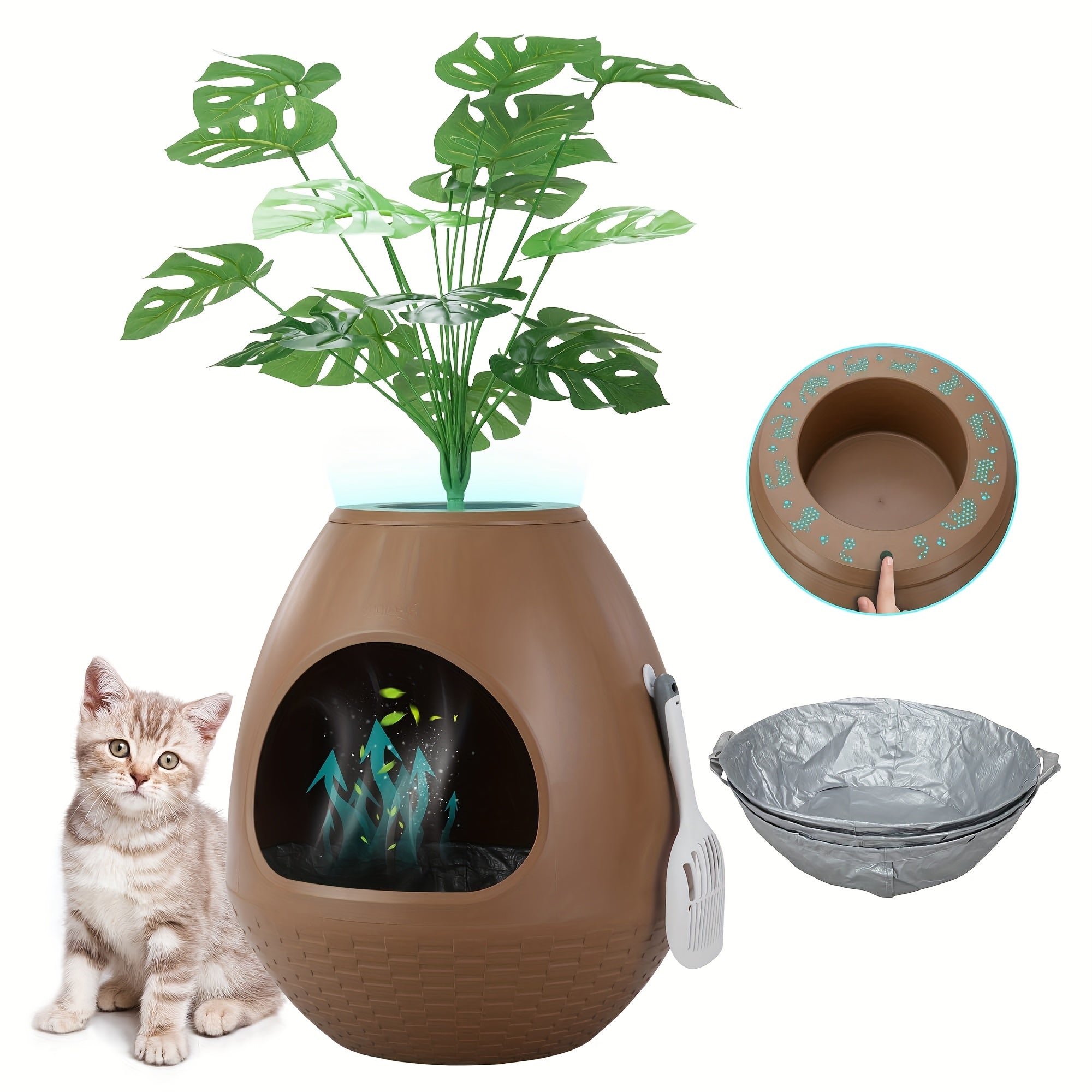 Smart Self-Cleaning Litter Box Smart Self-Cleaning Litter Box with Plant Decor | Premium Litter Box Furniture with Odor Removal System