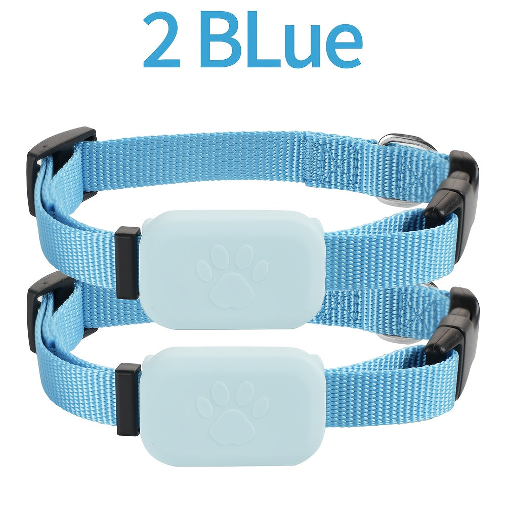 2pcs Solid Color Small Pet Wireless Positioning Intelligent Tracker Collar - Adjustable Size, Nylon Material, Elastic Fit, Pet Dog And Cat Anti Loss Alarm Sensor - Ideal Choice For Training And Walking