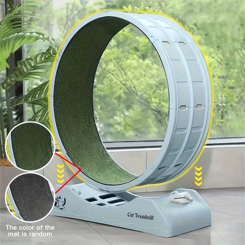 Silent Cat Treadmill 1pc Silent Non-Electric Cat Roller Treadmill | Durable Plastic Pet Exercise Wheel With Soft Grass Texture Surface, Cylindrical Tread Design, Safe Ramp - Promotes Health & Mental Stimulation For Indoor Cats, Without Battery