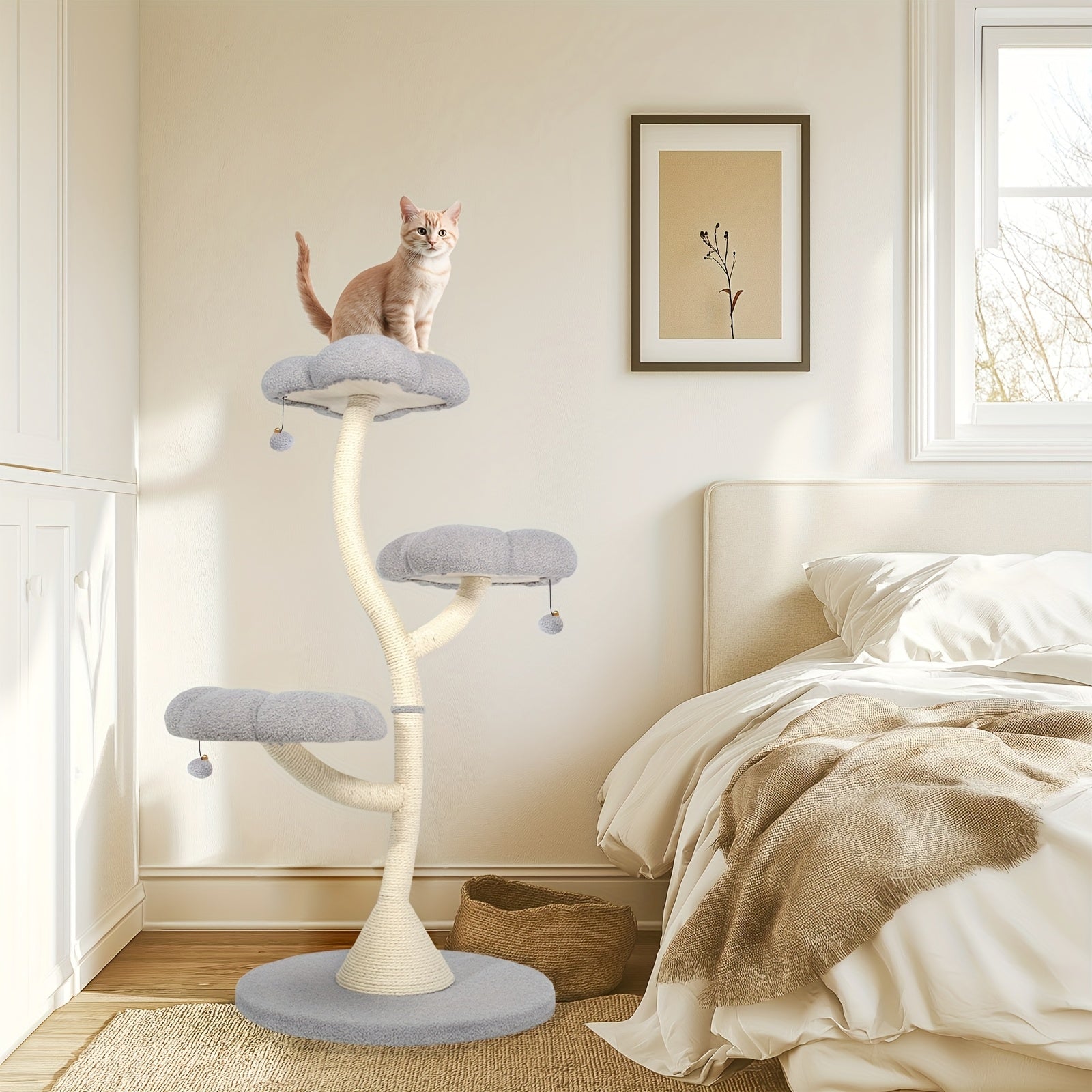 Sturdy Petal-Shaped Cat Tree Tower with Multi-Level Perches, Scratching Posts & Hanging Toys - Perfect for Cats to Climb, Play & Rest, Cat Tree Tower for Large Cats
