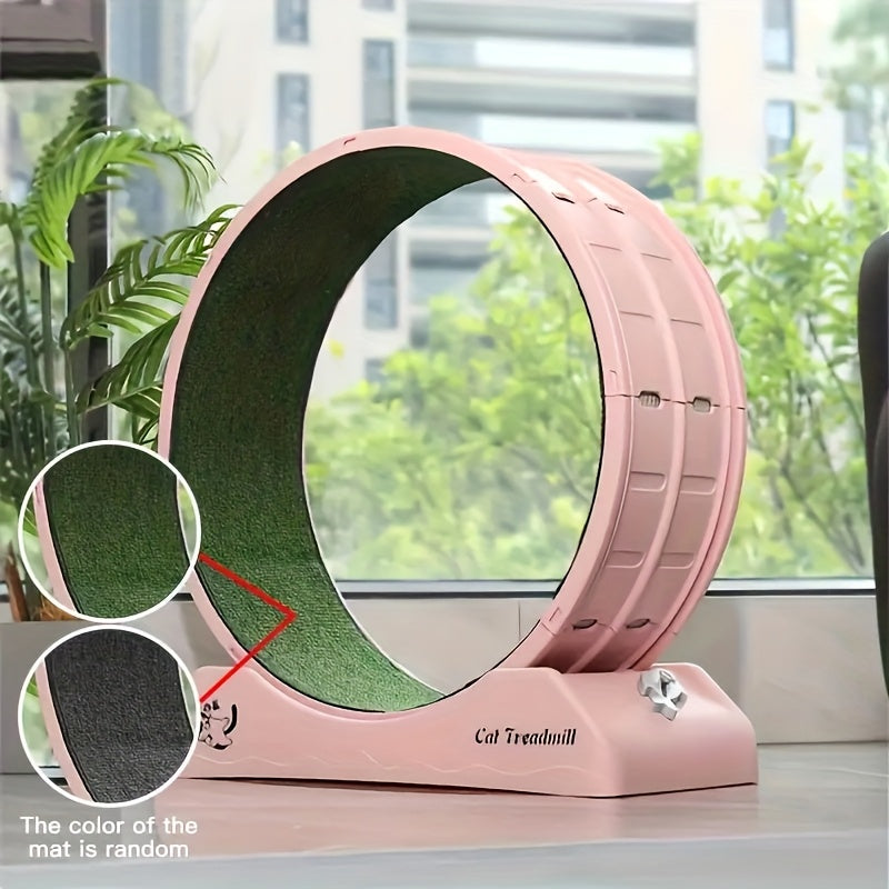 Silent Cat Treadmill 1pc Silent Non-Electric Cat Roller Treadmill | Durable Plastic Pet Exercise Wheel With Soft Grass Texture Surface, Cylindrical Tread Design, Safe Ramp - Promotes Health & Mental Stimulation For Indoor Cats, Without Battery