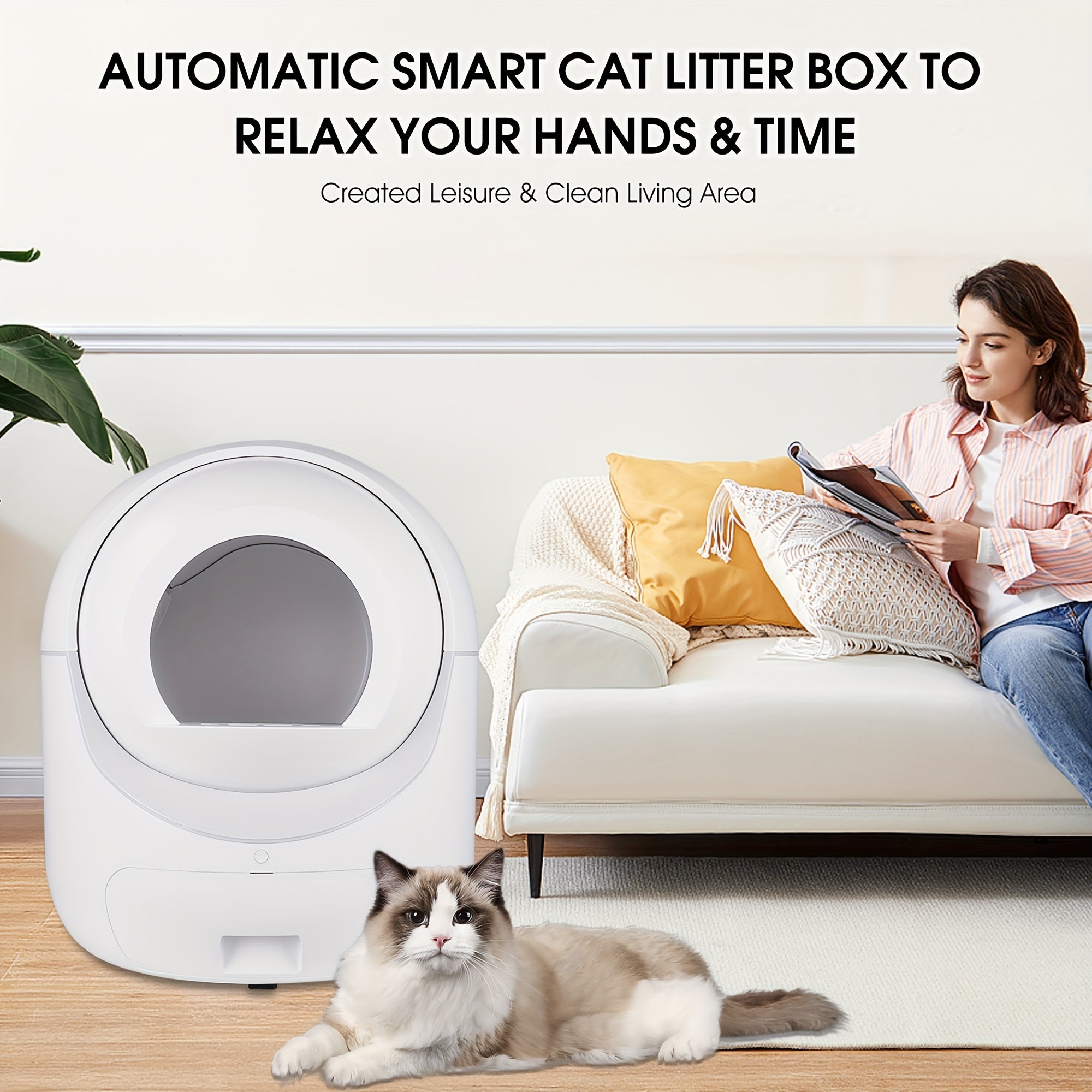 Smart Automatic Cat Litter Box Automatic Scooping And Odor Removal App Control Support 2.4G WiFi For Multiple Cats Double Odor Removal