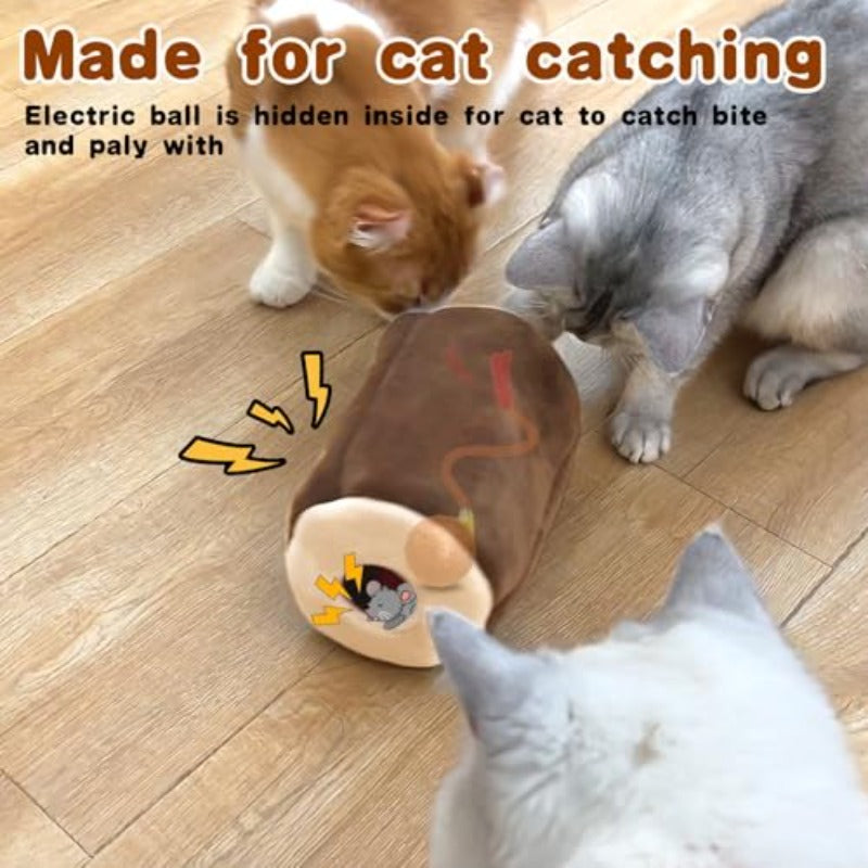 Interactive Cat Toy with Motion & Auto-Rolling Ball - Rechargeable Plush Burrow Mouse, Squeaky & Crinkle Sounds, 3-Mode Smart Puzzle Play for Indoor Cats, Self-Playing Wheeky Ball for Kittens (Type-C)