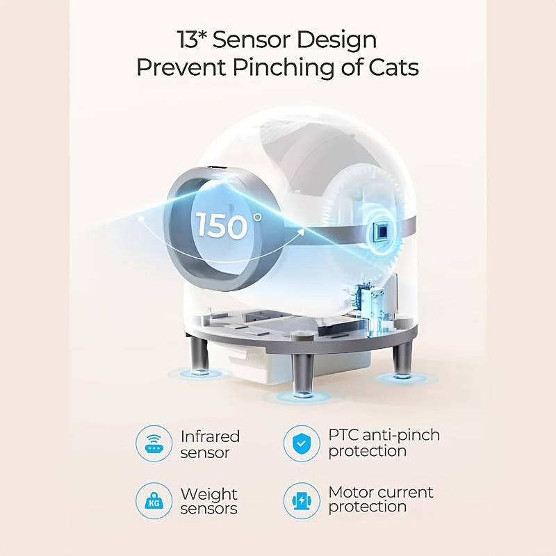 18.49gal Large Automatic Self-Cleaning Cat Litter Box with App Control, USB-Powered Smart Litter Box with Low-Noise Operation, Dual Deodorization System, Safety Sensors & -Tip Design, Includes Mat & Waste Bags - Ideal for Multi-Cat Households