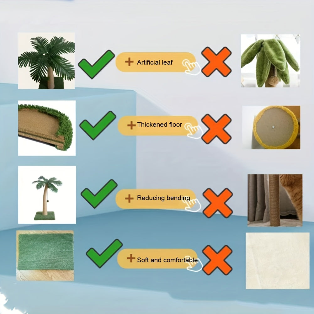 Tropical Palm Tree Cat Tower with Cozy Coconut Fiber Cat House, Sisal Rope Scratching Post & Hanging Toys - Ideal Activity Center for Indoor Cats