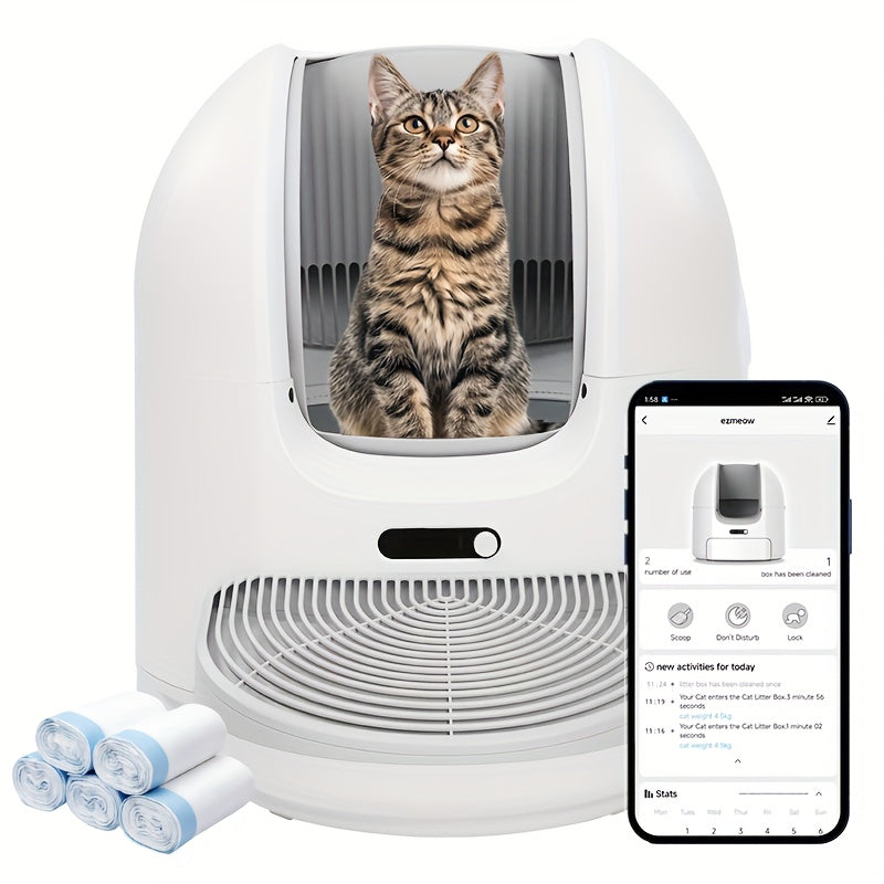 Automatic Cleaning Cat Litter Box, Intelligent Electric Cleaning Large Opening APP Control Smart Cat Litter Box, 1pc Cat Litter Mat, Deodorizing And Anti-pinch Cat Litter Box, With Garbage Bag And Sand Control Table, Suitable For 1-2 Cats, Without Battery