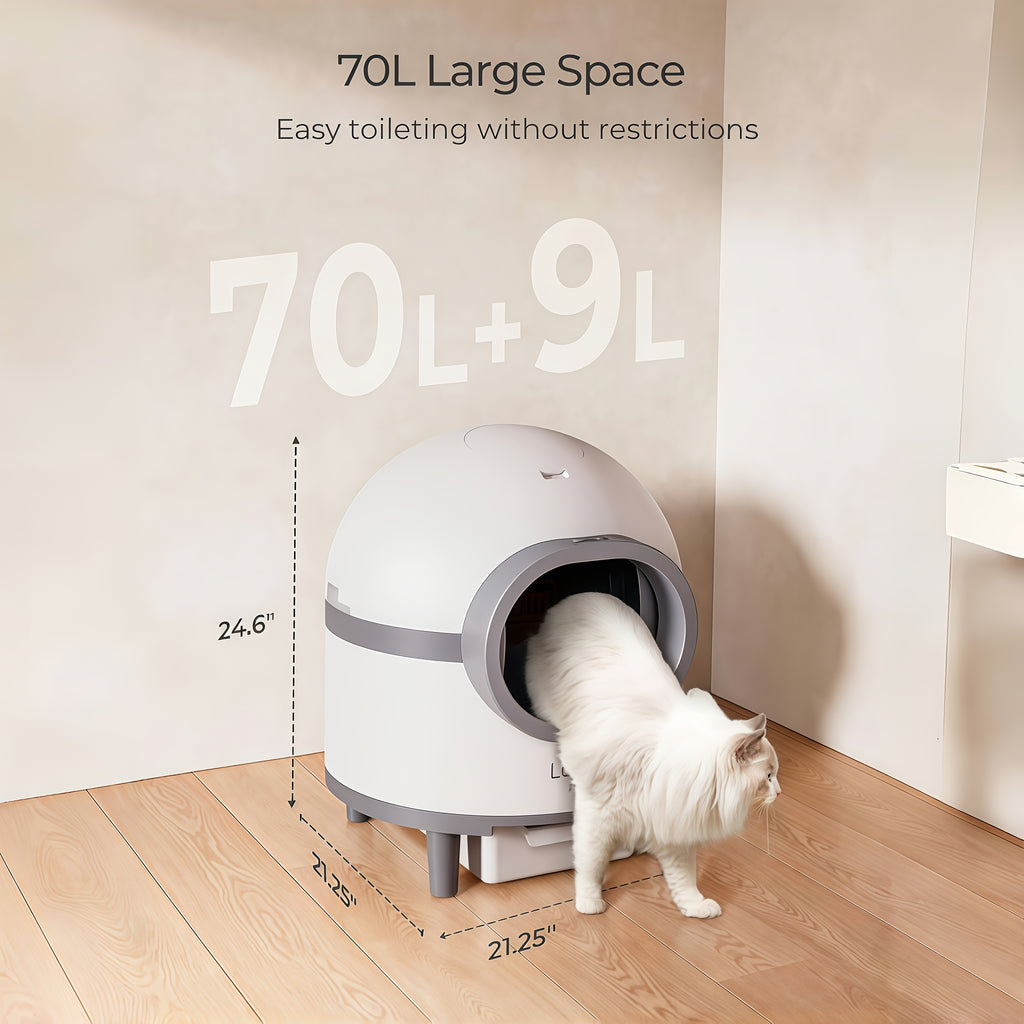 18.49gal Large Automatic Self-Cleaning Cat Litter Box with App Control, USB-Powered Smart Litter Box with Low-Noise Operation, Dual Deodorization System, Safety Sensors & -Tip Design, Includes Mat & Waste Bags - Ideal for Multi-Cat Households