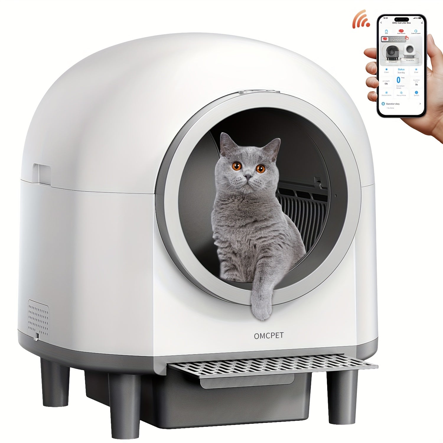 Automatic Self-Cleaning Cat Litter Box with 10 Safety Sensor Radars, 26.42gal Electric Litter Box with Stairs for Multiple Cats, APP-Control, Advanced Odor Control - Black\u002FWhite, Smart Litter Box, Pet Waste Management, Modern Pet Accessory, Durable P