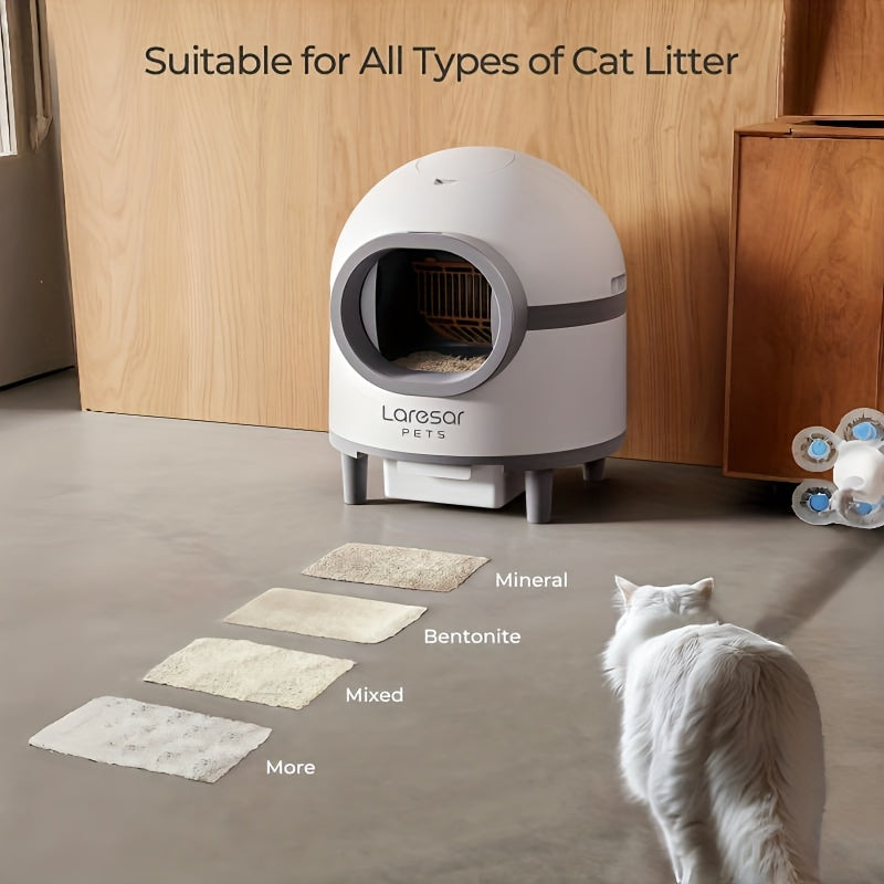 18.49gal Large Automatic Self-Cleaning Cat Litter Box with App Control, USB-Powered Smart Litter Box with Low-Noise Operation, Dual Deodorization System, Safety Sensors & -Tip Design, Includes Mat & Waste Bags - Ideal for Multi-Cat Households