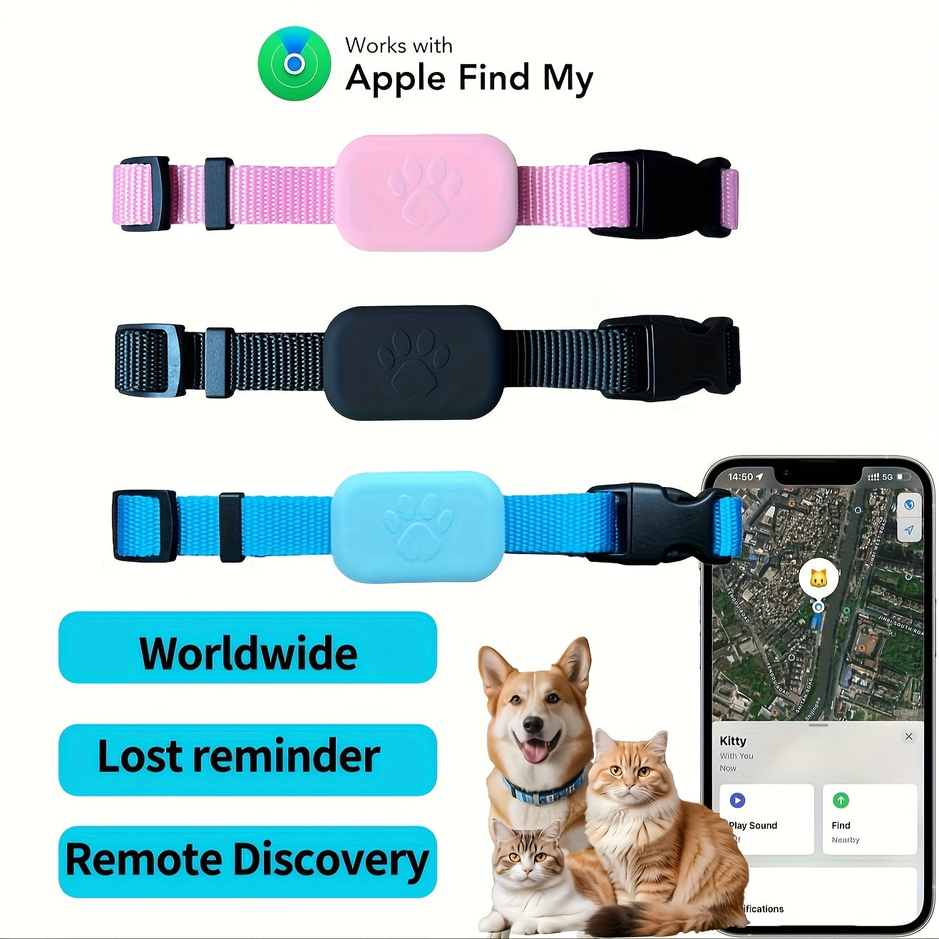 Pet Collar With Tracker And Adjustable Strap, Mini Tracker For Pets, Intelligent Pet Tracker Position Tracking Collar, Suitable For Any Collar Worldwide, No Additional Fees, Find Tags