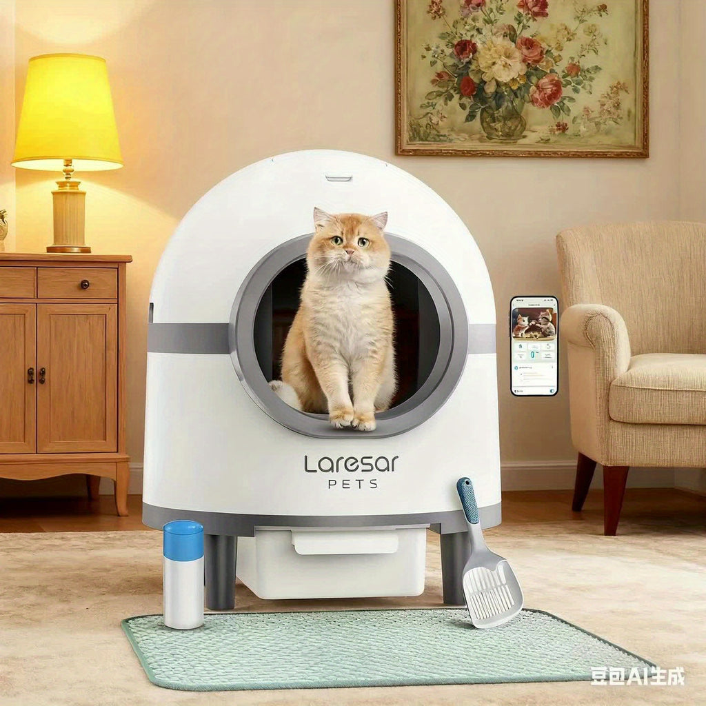 18.49gal Large Automatic Self-Cleaning Cat Litter Box with App Control, USB-Powered Smart Litter Box with Low-Noise Operation, Dual Deodorization System, Safety Sensors & -Tip Design, Includes Mat & Waste Bags - Ideal for Multi-Cat Households