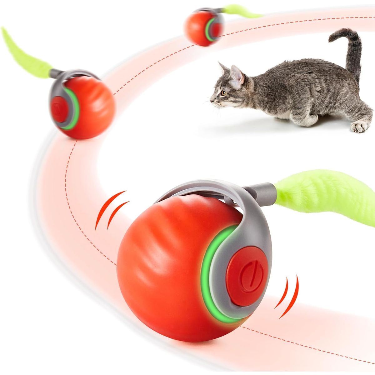 Potaroma Smart Self-Moving Cat Toy with Feather Tail - Rechargeable Interactive Robotic Rolling Ball, Two-Speed & Touch Modes, ABS\u002F Indoor Exercise Ball for Kittens & Cats, - Autonomous Hunting Play (Orange