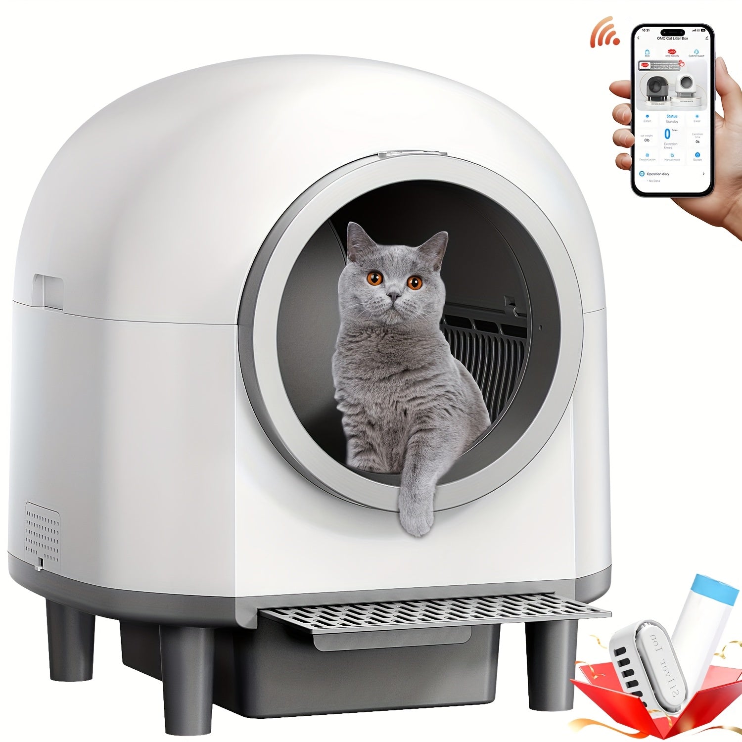 Self Cleaning Cat Litter Box Extra Large Automatic Litter Box For Multiple Cats - Odor-Free Waste Disposal Litter Robot With App Control Ambient Light, Without Battery