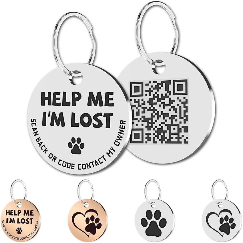 MYLUCKYTAG Stainless Steel QR Code Cat Tags - Online Profile, Scan QR for Instant Pet Location Alerts, Dog Tag, Animal Tracking, Sleek Design, Modern Pet Accessory, Highquality Metal, Rustresistant Material, Smart Pet Collar