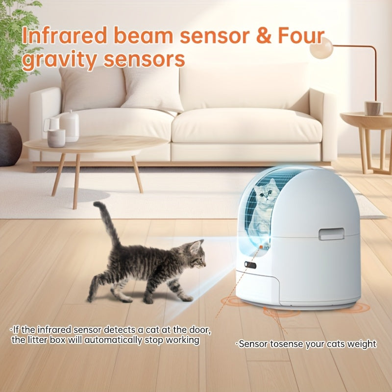 Self Cleaning Cat Litter Box with Garbage Bags -Open-Top Automatic Litter Box for Multiple Cats with Trap Pedal - Odor-Free Waste Disposal Litter Robot with App Control