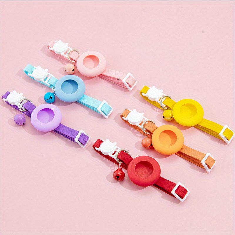 Apple Locator Pet Collar with AirTag - Cat Positioning Tracker, Protective Cover Neck Ring Pendant Bell, Durable Polyester, Multi-Color Options for Outdoor Safety & Security, Cat Collar, Pet Safety Gear, Vibrant Pet Accessory, Sturdy Metal Clip