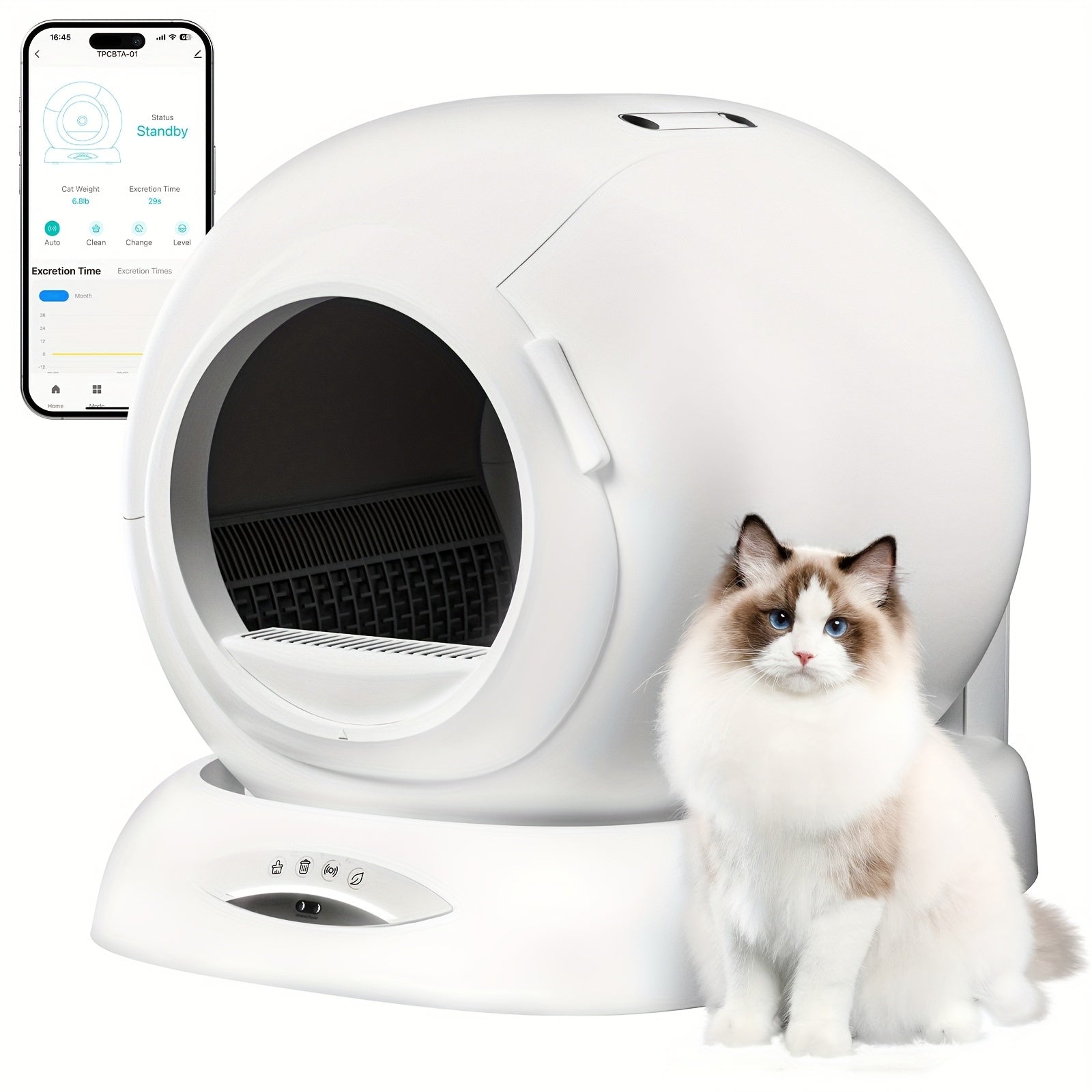 Self Cleaning Litter Box, 17.17gal Large Capacity Automatic Cat Litter Box Self Cleaning for Multiple Cats with APP Control, Safety Protection, Litter Robot with Deodorizer for Multiple Cats, Self Cleaning Cat Litter Box, Kitty Litter Box Self Cleaning, S